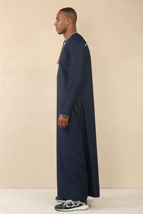 Men's Omani Eid Blue Thobe Saudi Emirati Jubba Robe - Image 4