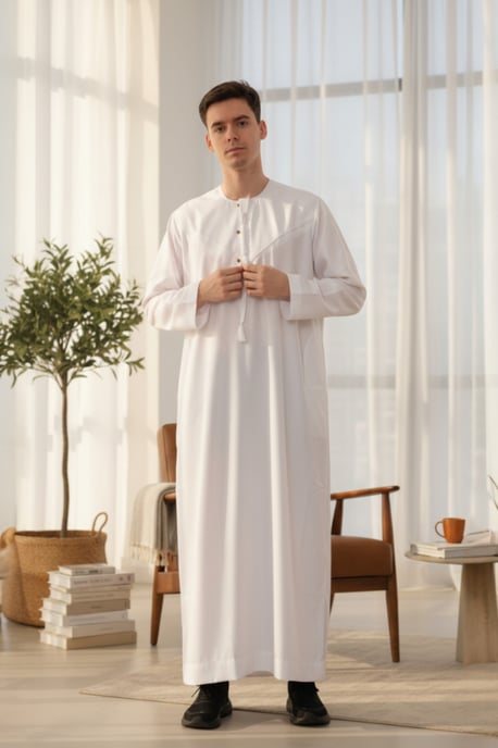 Mens White Eid Moroccan Jubba Robe Djellaba Ramadan Eid Thobe LFS-HM11 - Image 1