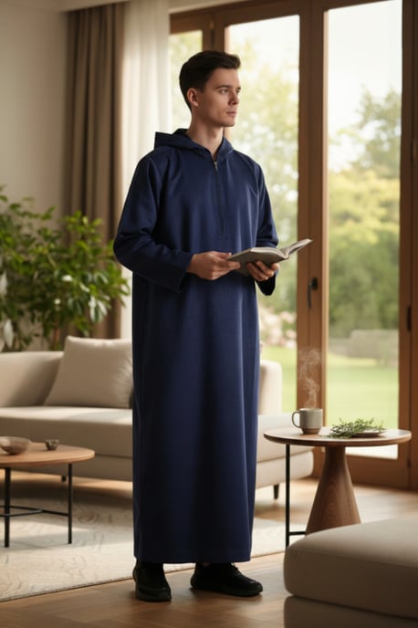 Heren Marine Eid Marokkaanse Jubba Robe Ramadan Eid Thobe LFS met capuchon - HM12 - Image 1