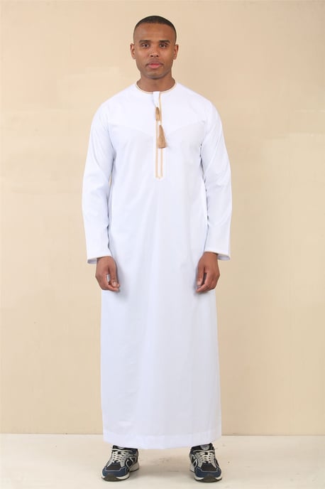 Men's Omani Eid White Thobe Saudi Emirati Jubba Robe - Image 1