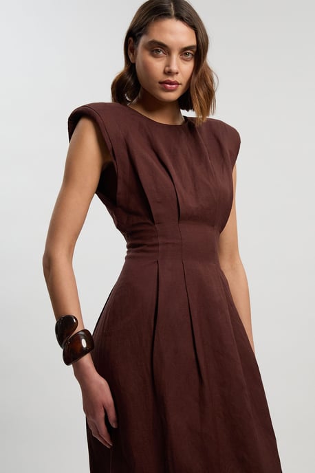 Viscose Linen Woven Pintuck Midi Dress - Image 2
