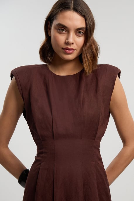Viscose Linen Woven Pintuck Midi Dress - Image 3