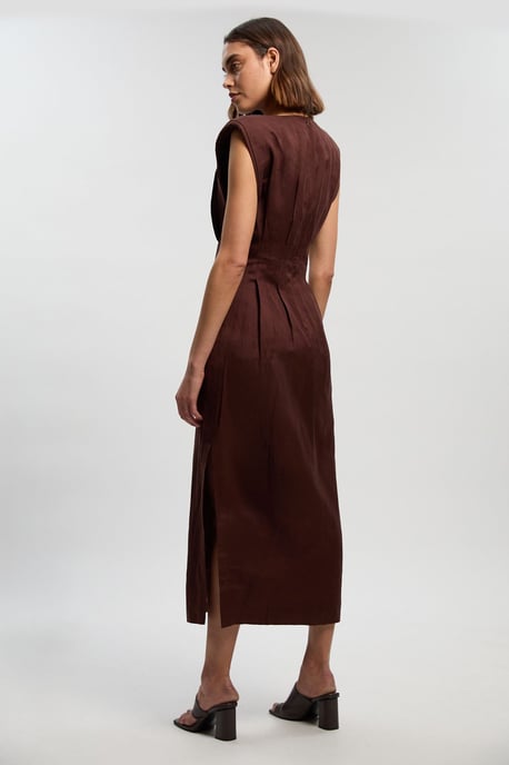 Viscose Linen Woven Pintuck Midi Dress - Image 4