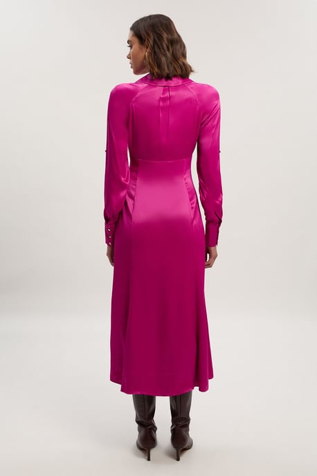 Viscose Satin V Neck Long Sleeve Woven Midi Dress - Image 3