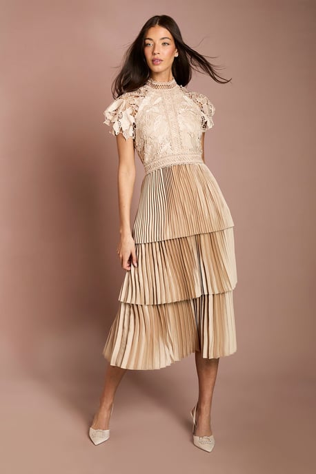 Satin Lace Tiered Dress - Image 1