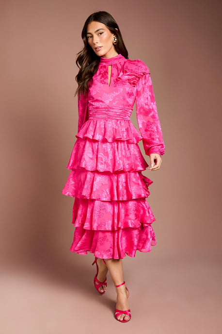 Jacquard Tiered Midi Dress - Image 1