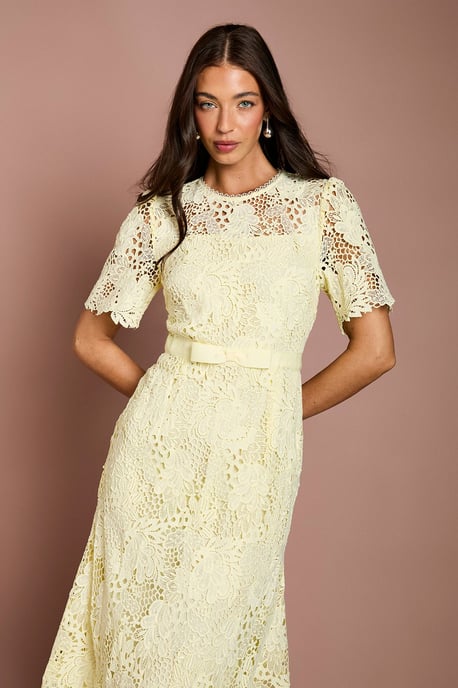 Lace Midi Dress With Bow Belt - Image 2