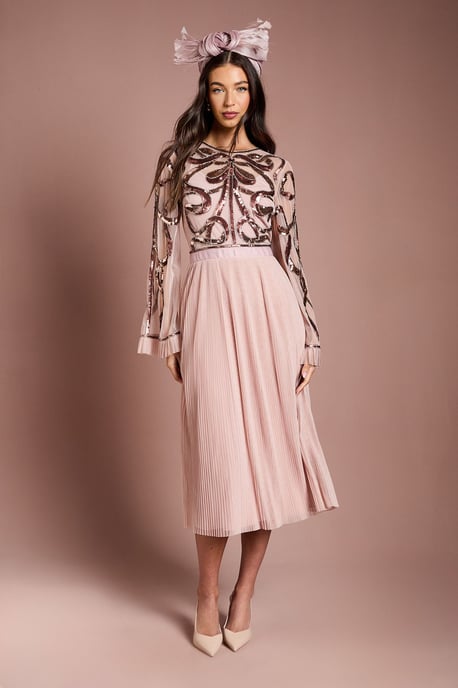 Lisa Tan Bow Embellished Long Sleeve Midi Dress - Image 1