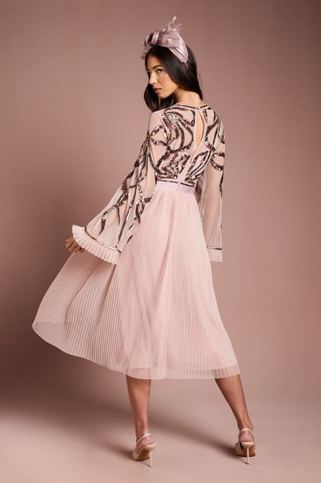 Lisa Tan Bow Embellished Long Sleeve Midi Dress - Image 3