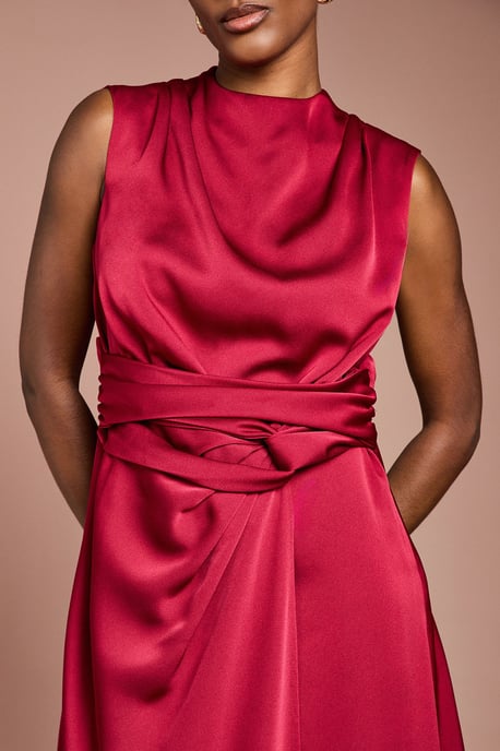 Satin Midi Dress With Twist Waist - Image 2