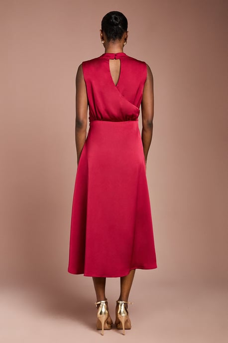 Satin Midi Dress With Twist Waist - Image 3