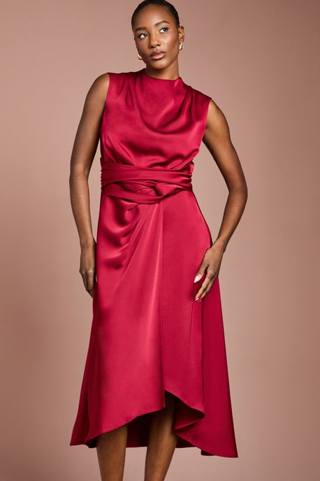 Satin Midi Dress With Twist Waist - Image 4