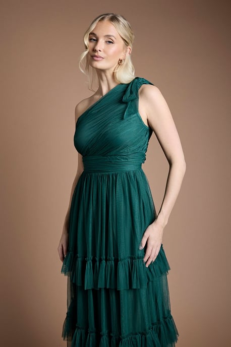Oasis by Coast Pleated Mesh One Shoulder Tiered Maxi Bridesmaid Maxi Dress - Image 2