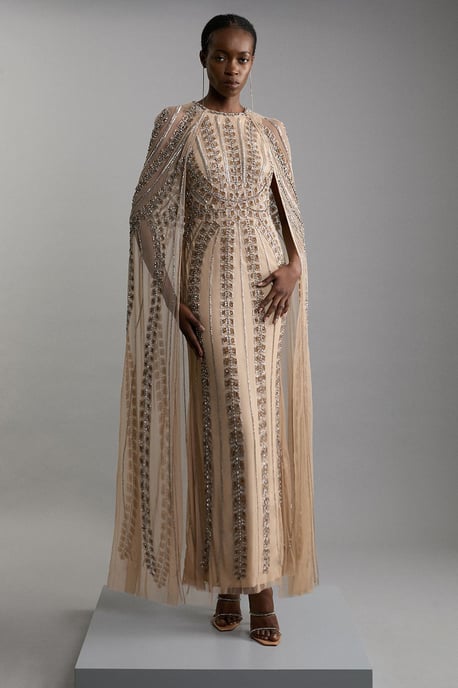 Petite Premium Embellished Cape Maxi Dress - Image 1
