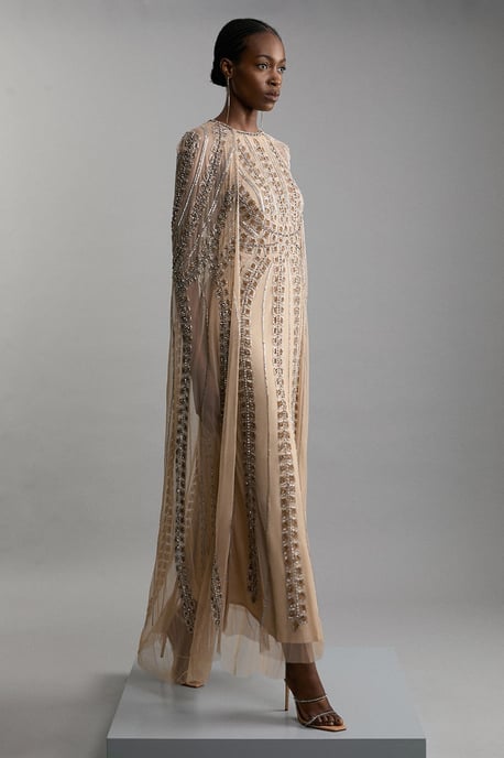 Petite Premium Embellished Cape Maxi Dress - Image 3