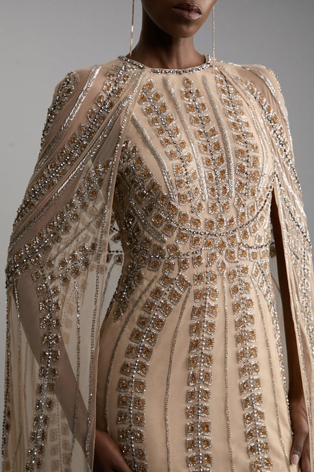 Petite Premium Embellished Cape Maxi Dress - Image 5