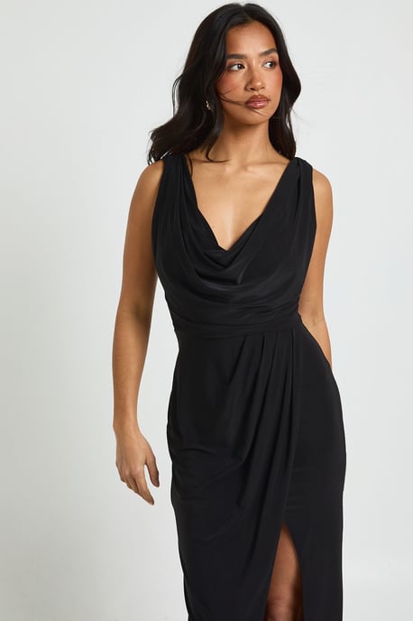 Petite Slinky Ruched Wrap Maxi Dress - Image 3