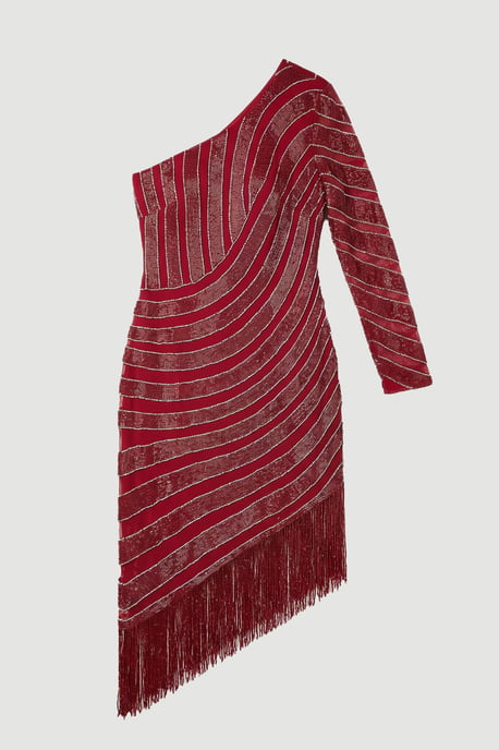 Thigh High Split Embellished Woven Fringed Midi Dress - Image 4