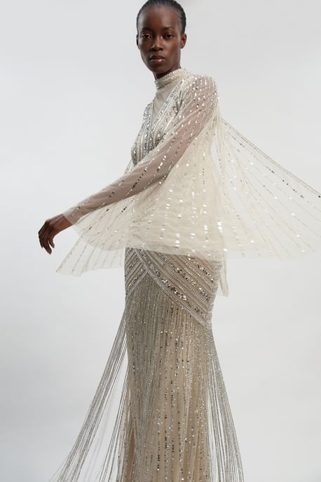Petite Embellished Woven Maxi Dress With Cape Sleeve - Image 2