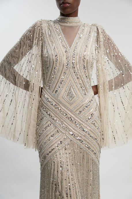 Petite Embellished Woven Maxi Dress With Cape Sleeve - Image 3