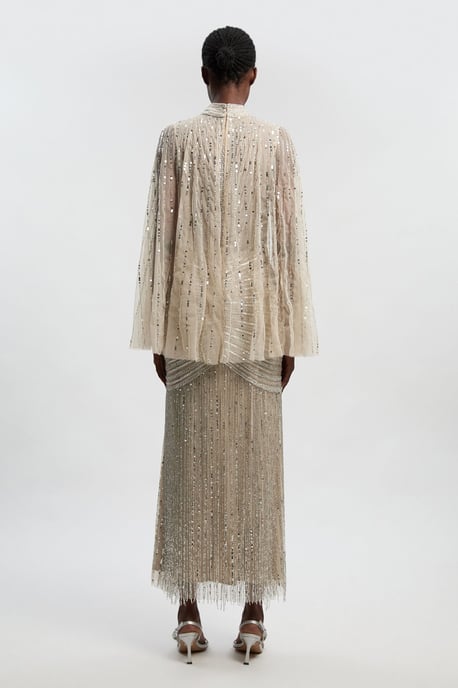 Petite Embellished Woven Maxi Dress With Cape Sleeve - Image 4