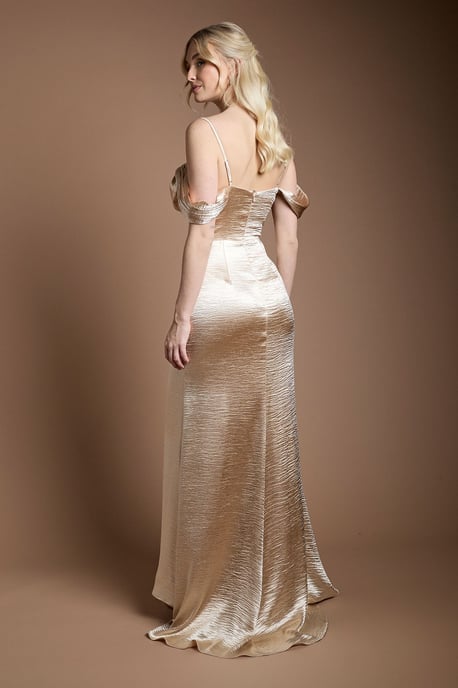 High Gloss Drape Cowl Bridesmaid Maxi Dress - Image 3