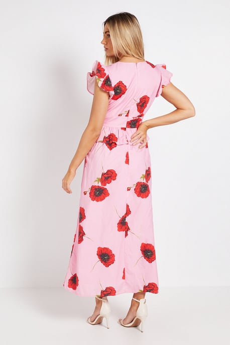 DP Luxe Peplum Frill Detail V Neck Printed Maxi Dress - Image 3