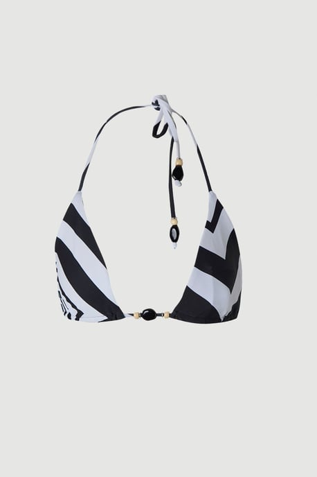 Stripe Print With Bead Detail Bikini Top - Image 2