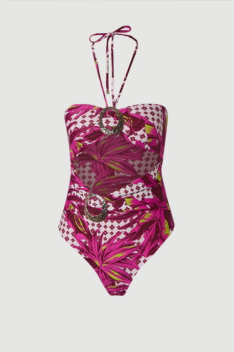 Tropical Metal Trim Detail Cut Out Swimsuit - Image 2