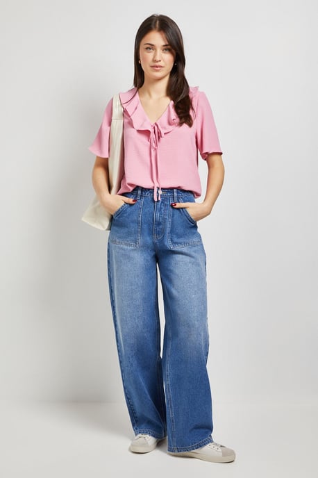 Ruffle Neck Angel Sleeve Top - Image 2