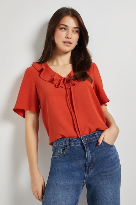 Ruffle Neck Angel Sleeve Top - Image 1
