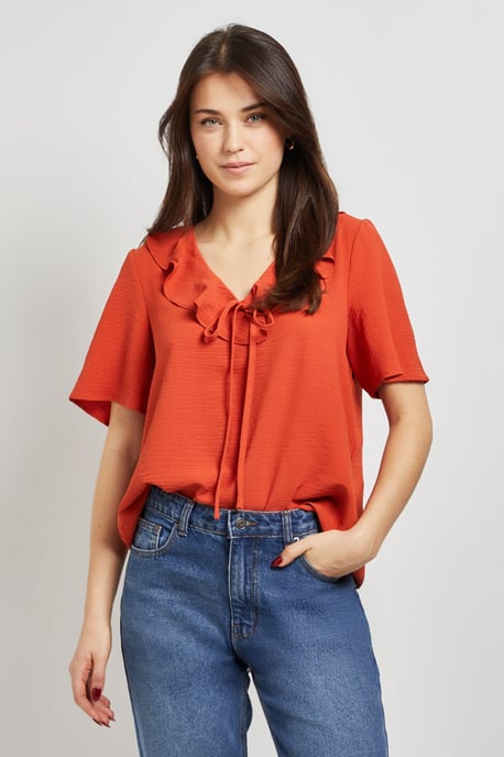 Ruffle Neck Angel Sleeve Top - Image 4
