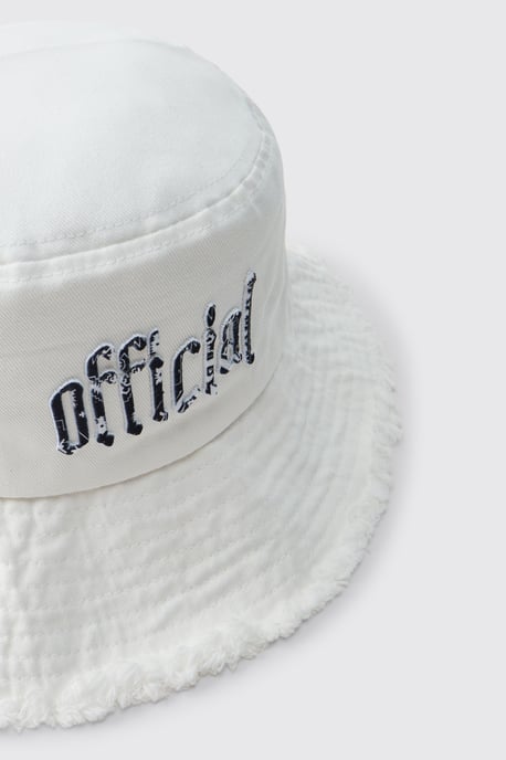 Bucket Hat With Distressed Edge Brim & Tapestry Applique - Image 4
