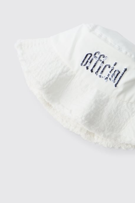 Bucket Hat With Distressed Edge Brim & Tapestry Applique - Image 5