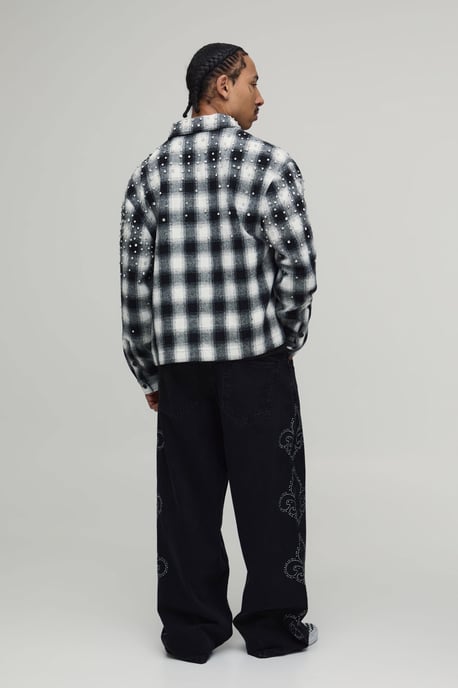 Oversized Boxy Jewel Rhinestone Check Shirt - Image 2