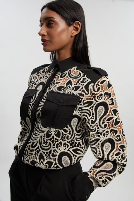 Mono Cutwork Pocket Front Woven Shirt - Image 1
