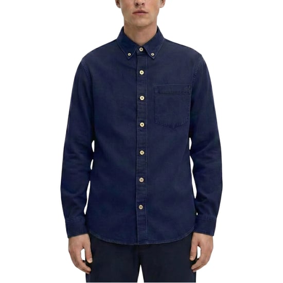 M&S Mens Denim Shirts Regular Fit Long Sleeve Pocket Formal Casual Cotton Top - Image 1