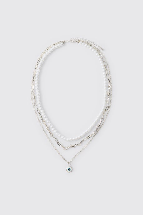 Layered Evil Eye & Barbed Wire Effect Necklace - Image 1