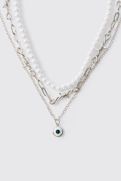 Layered Evil Eye & Barbed Wire Effect Necklace - Image 2