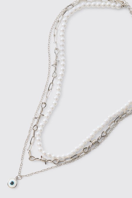 Layered Evil Eye & Barbed Wire Effect Necklace - Image 4