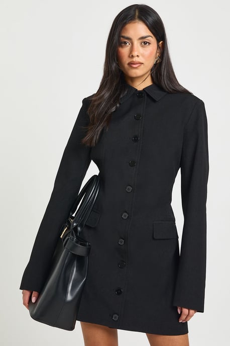 Structured high Neck Wrap Front Blazer Dress - Image 1
