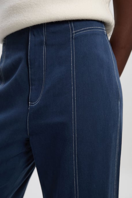 Tencel Cotton Contrast Stitch Woven Straight Leg Trouser - Image 3