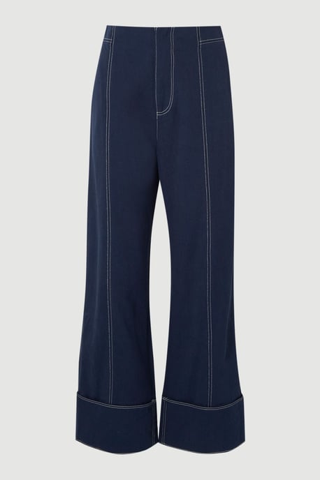 Tencel Cotton Contrast Stitch Woven Straight Leg Trouser - Image 4