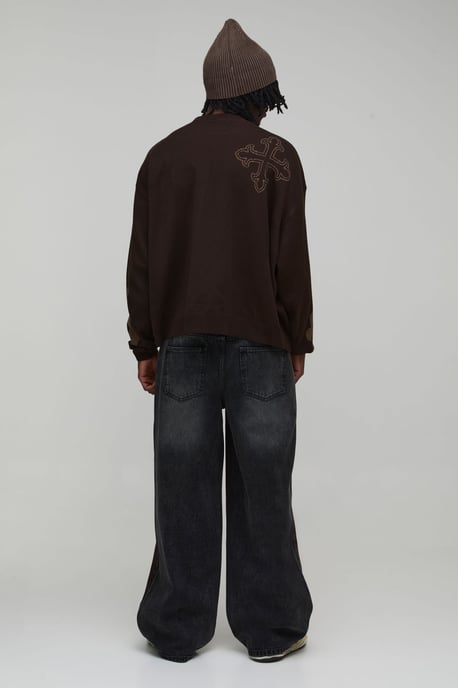Tall Oversized Boxy Cross Graphic Knitted Jumper - Image 2