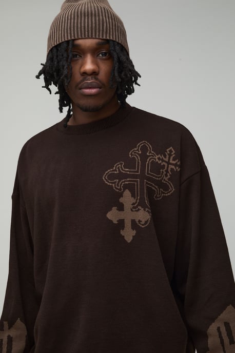 Tall Oversized Boxy Cross Graphic Knitted Jumper - Image 3