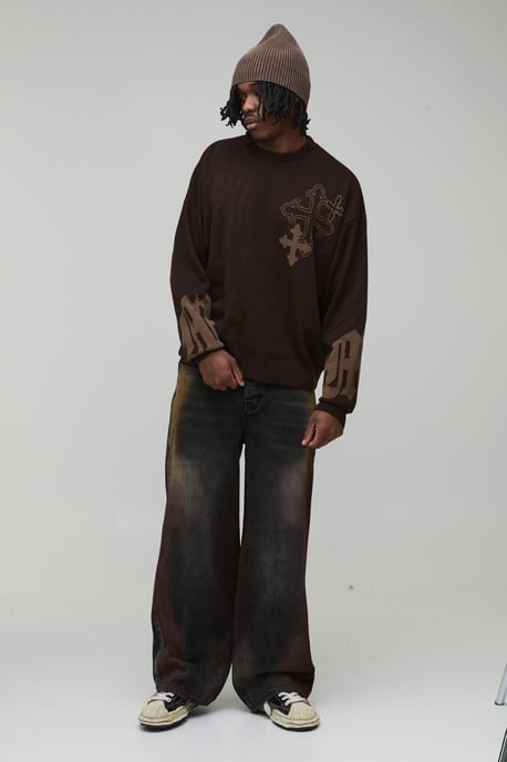 Tall Oversized Boxy Cross Graphic Knitted Jumper - Image 4