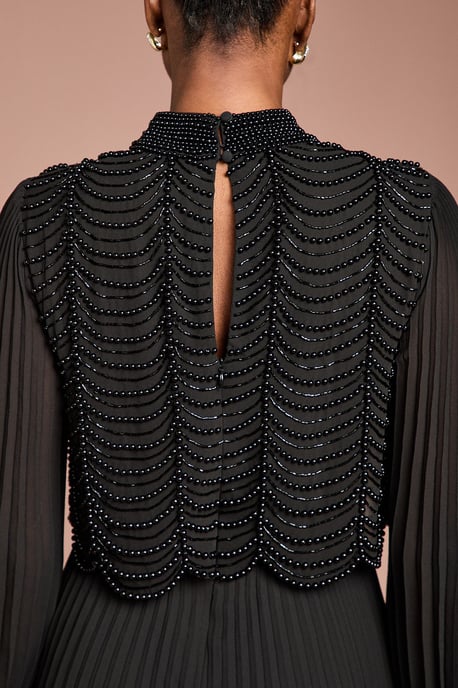 Long Sleeve Pearl Embellished Pleated Jumpsuit - Image 4