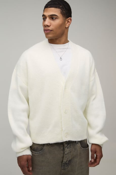 Relaxed Boxy Brushed Knitted Cardigan - Image 1