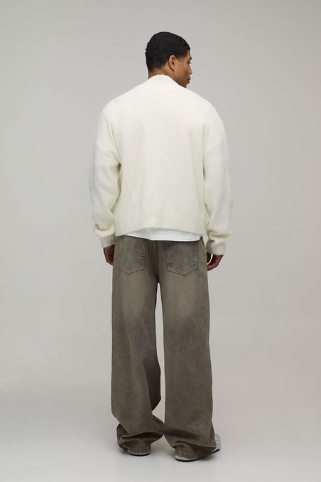 Relaxed Boxy Brushed Knitted Cardigan - Image 2