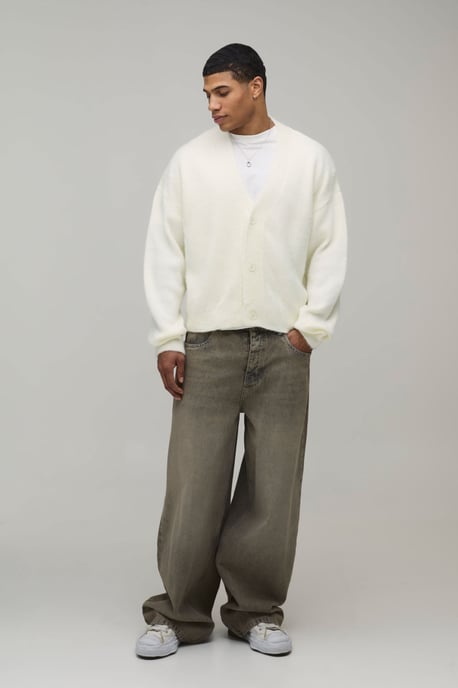 Relaxed Boxy Brushed Knitted Cardigan - Image 4